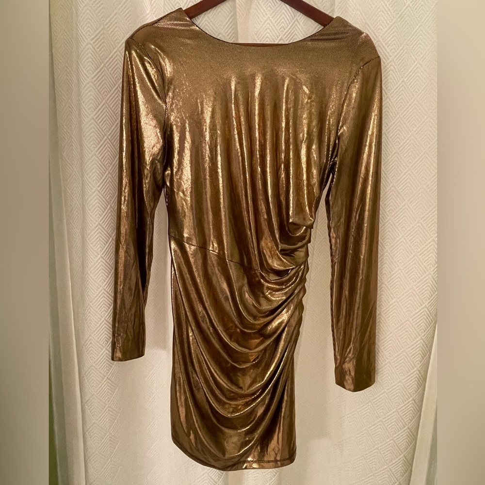 Dress the Population Lolita Bronze Long Sleeve Mini Dress Size Large